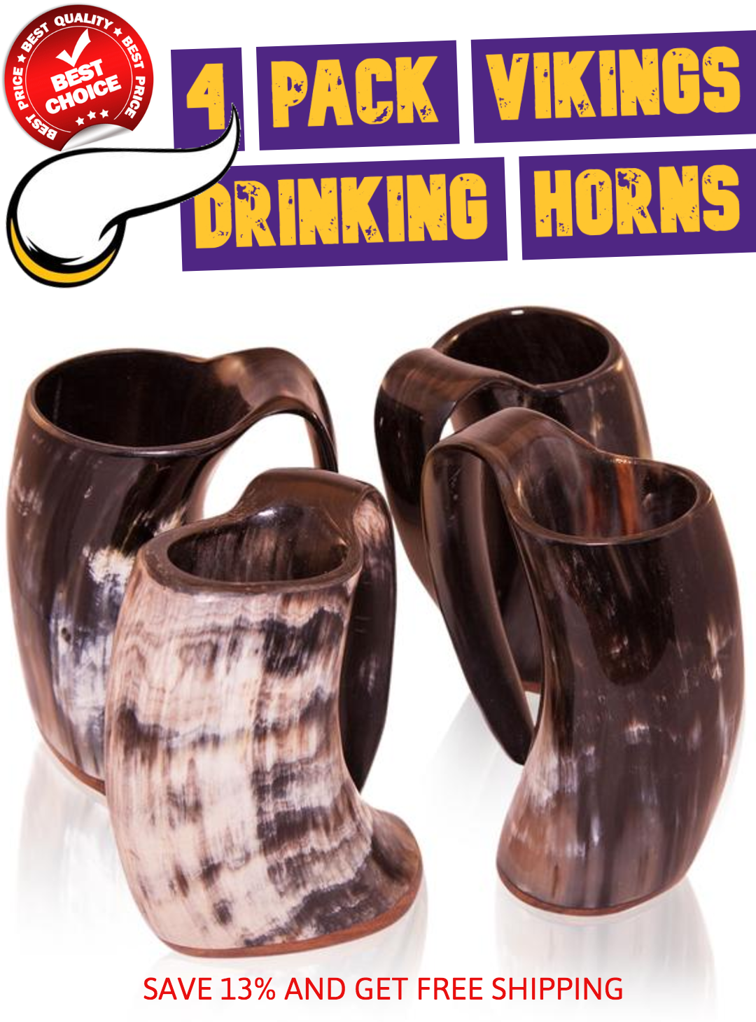 minnesota football viking horn drinking set. get the best real horn drinking horns for minnesota fans and vikings