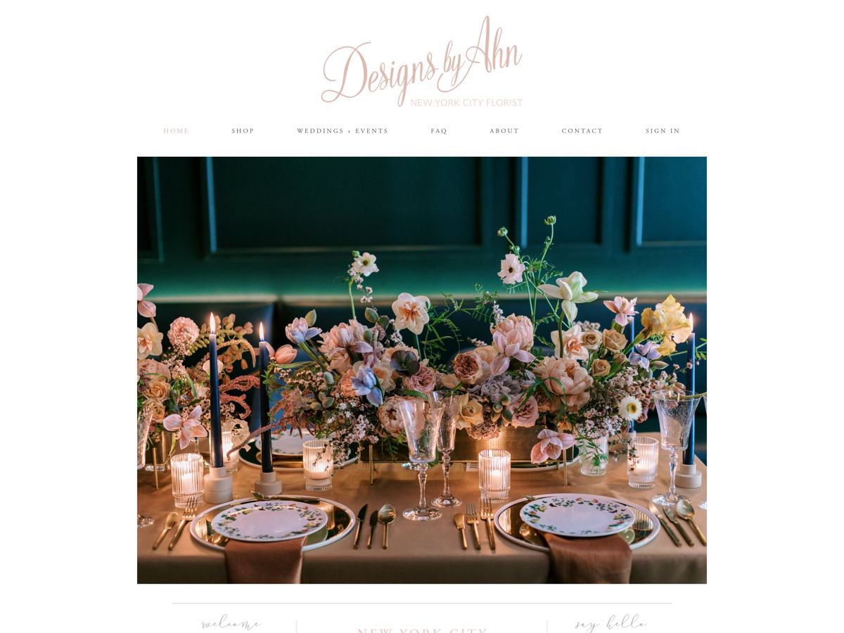 Screenshot of Designs by Ahn, from the florist & flower shop websites collection.