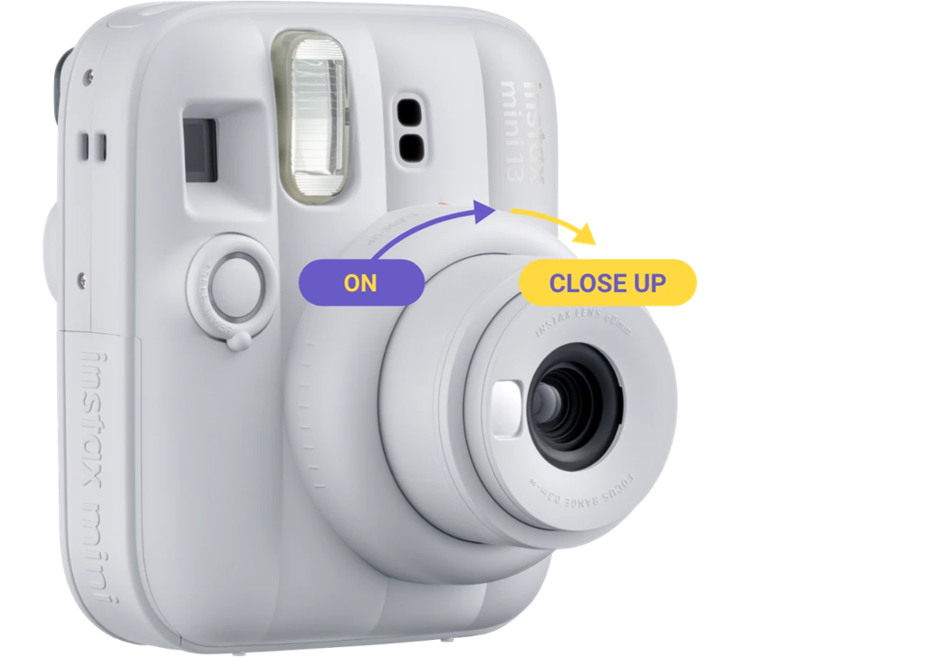 富士フイルム instax mini 13 インスタントカメラ チェキ レンズを回して切り替える接写モードの図解
