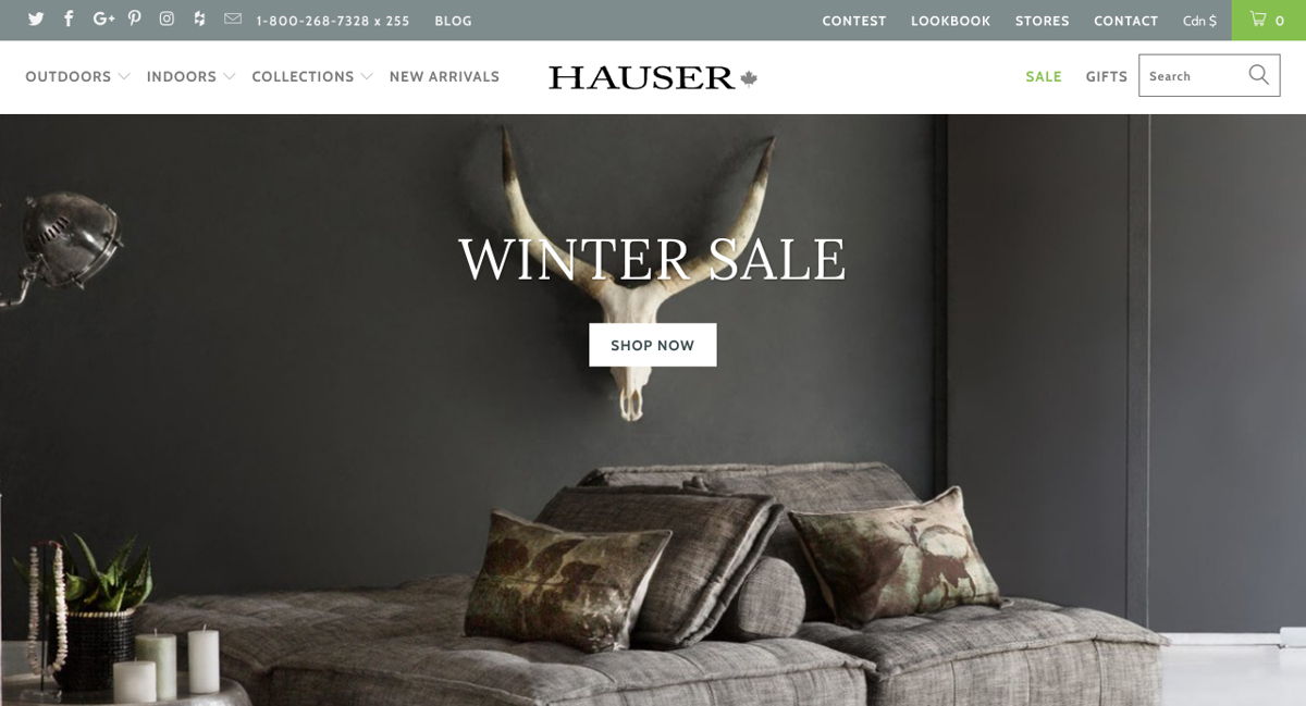 Screenshot of Hauser, from the shopify stores collection.