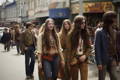 Hippies in the 60s walking on Haight-Ashbury