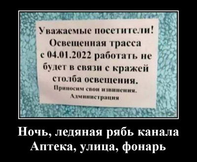 Ночь, ледяная рябь канала. Аптека, улица, фонарь.