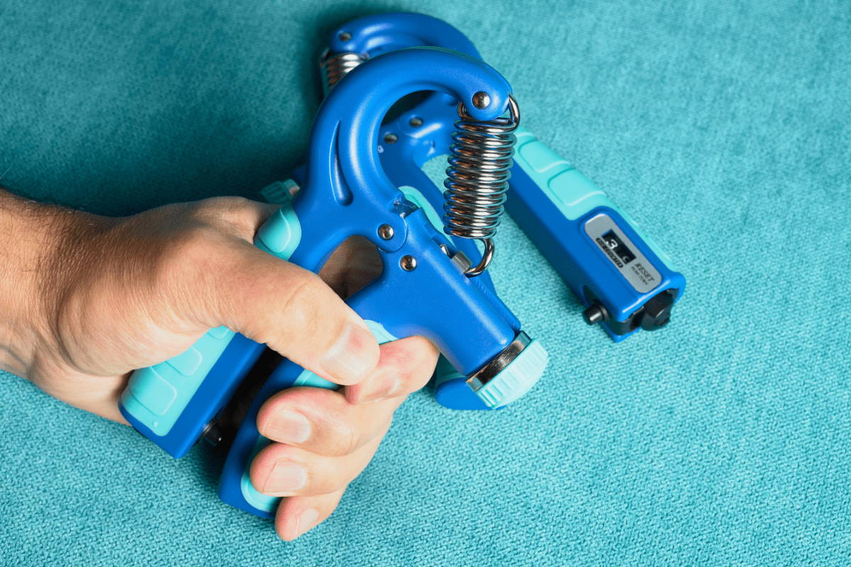 two blue hand strengthener