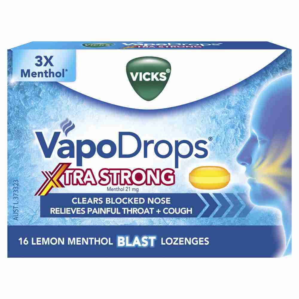 Vicks Vapodrops Xtra Strong Lemon Menthol Blast 16 Lozenges