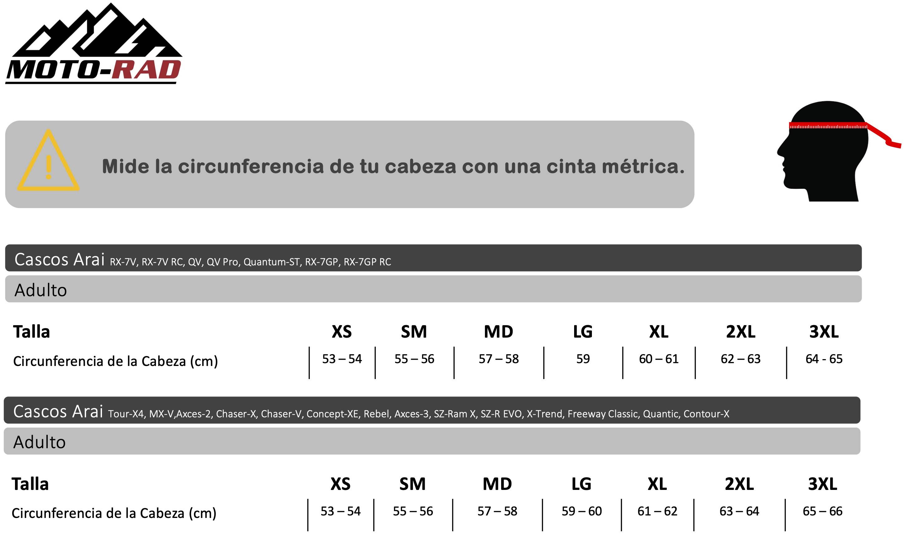 Guía de Tallas Cascos Arai