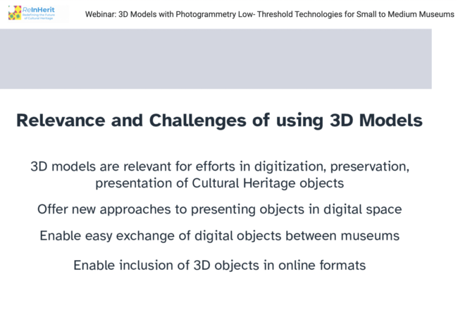 Creating 3D Models with Photogrammetry - Low-Threshold Technologies for Small to Medium Museums and their Application on Cultural Heritage Objects 