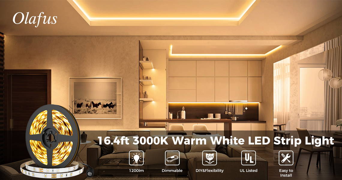 Super Bright 12V LED Strip Lights Warm White 5M OLAFUS
