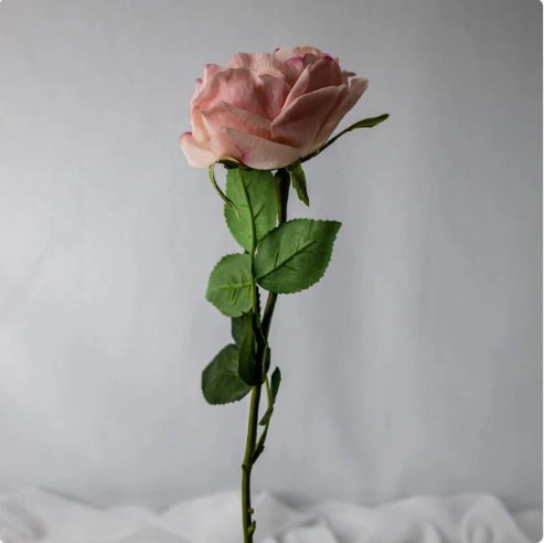Dusky Pink David Austin Real Touch Half Bloom Rose - Realistic Artificial Flowers - Image 3