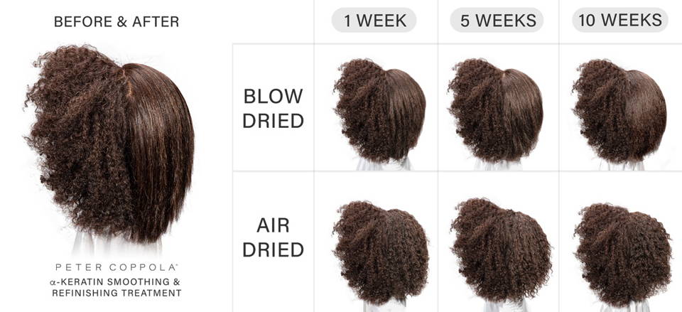 a chart showing a comparison of blow dried and air dried hair over a 10 week period