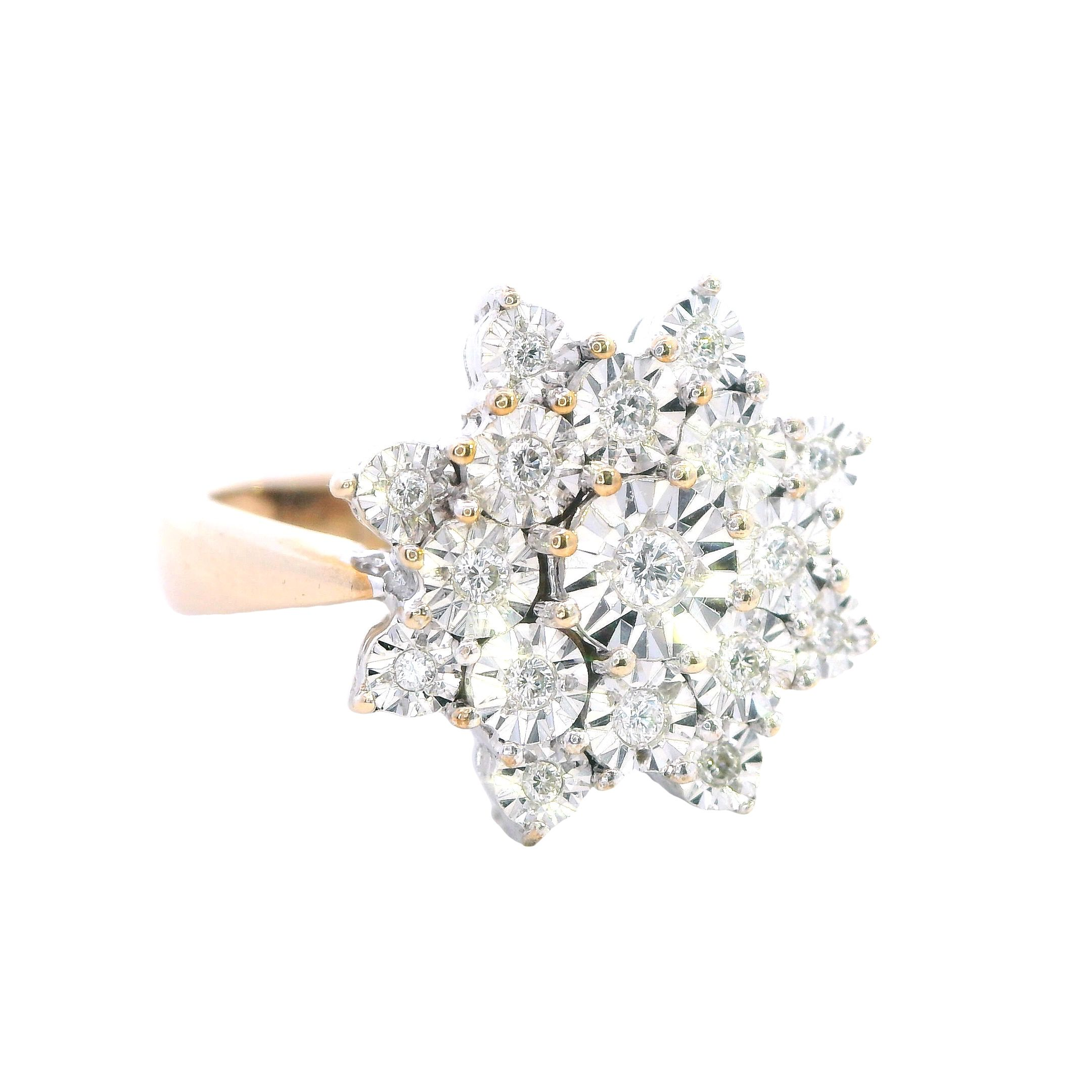 Yellow and White Gold Diamond Cluster Ring - Image 2
