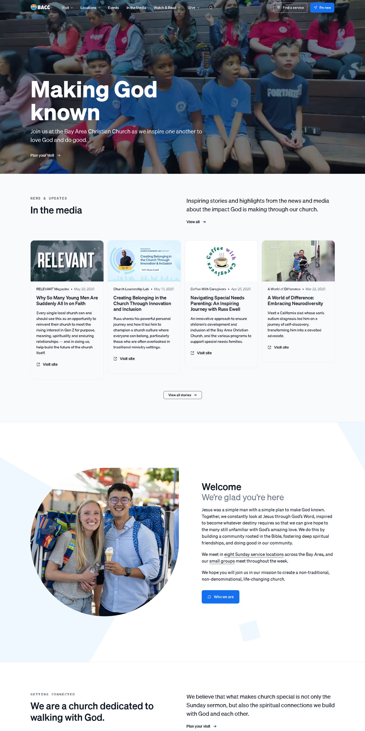 Screenshot of Bay Area Christian Church, from the homepage examples collection.