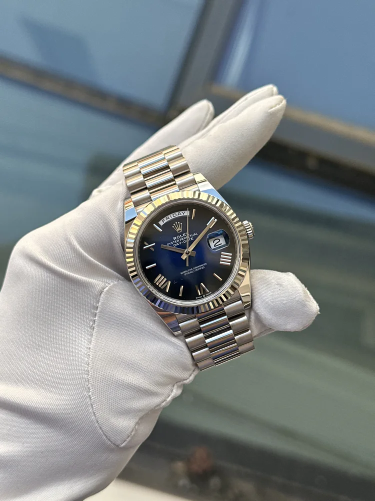 White Gold Blue Dial Roman Numerals