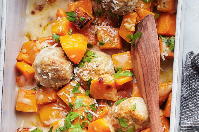 Pork Meatballs with Squash in a Cream Sauce