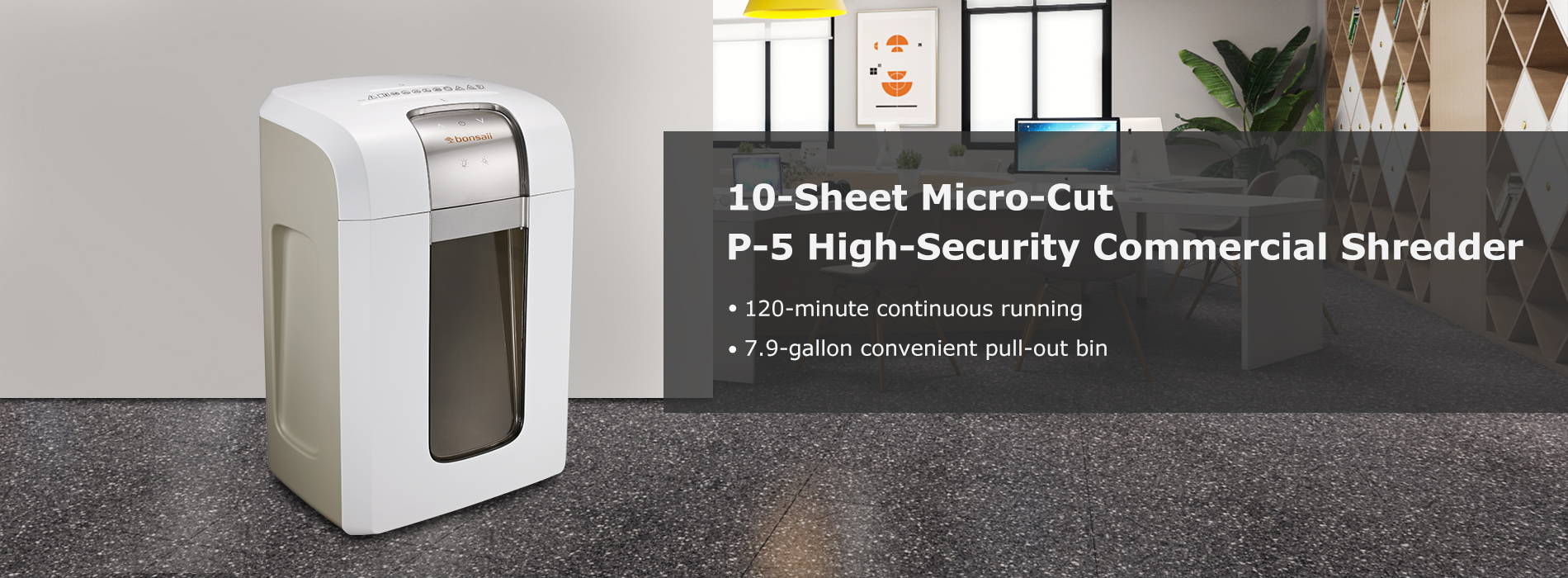 10-sheet micro-cut P-5 high security commercial shredder- 120 minutes continuous shredding 7.9-gallon convenient pull-out bin
