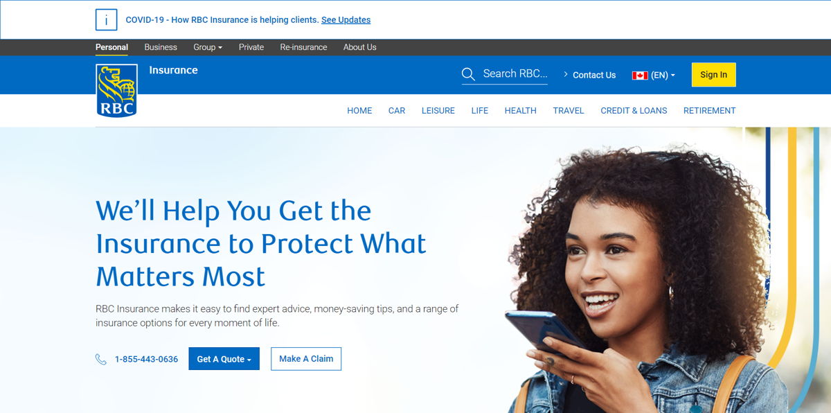 Screenshot of RBC Insurance, from the insurance agent websites collection.