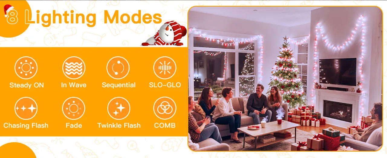 Features of Ollny's 400 leds clear cable multicolor Christmas lights
