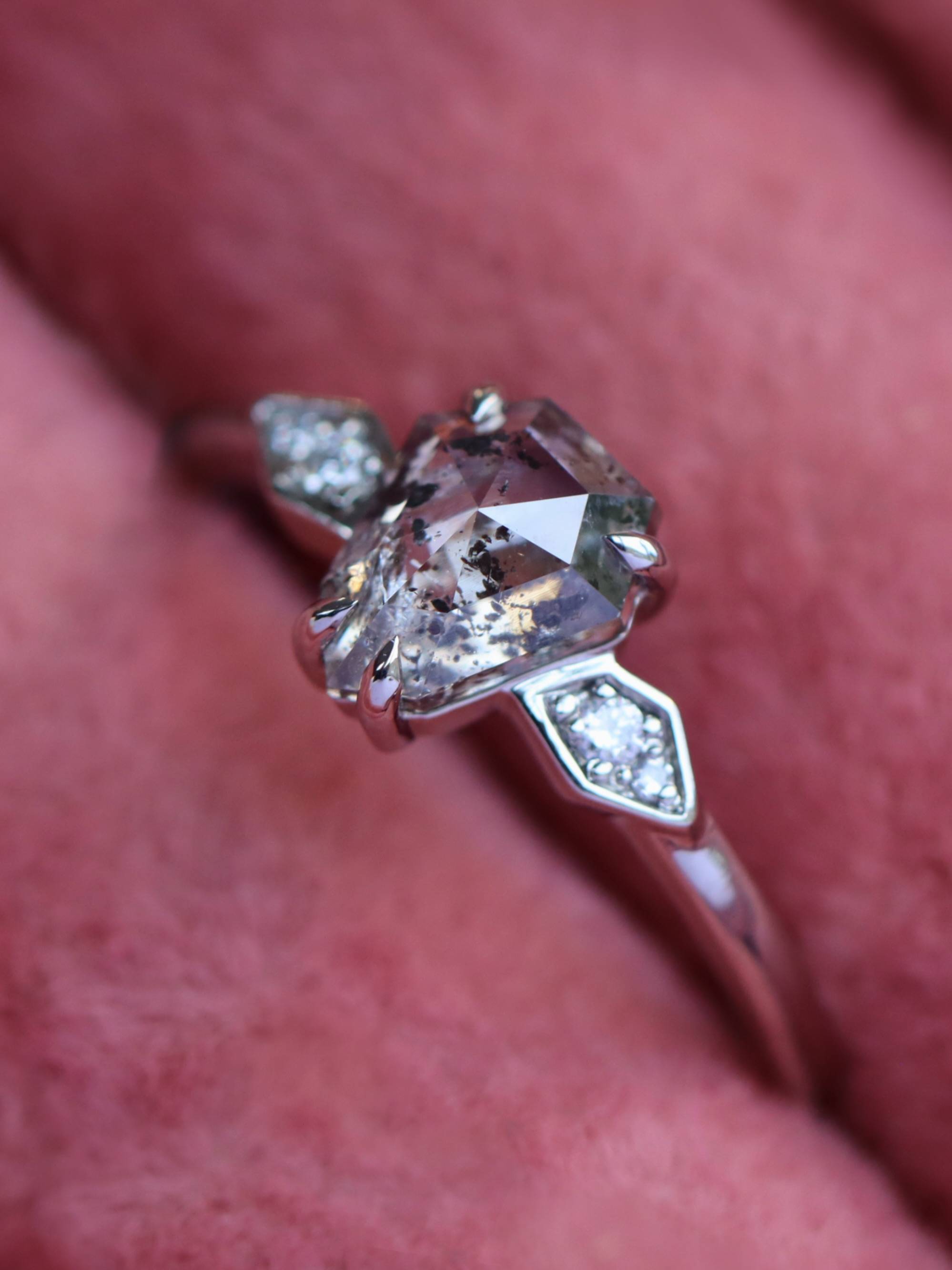 Salt and pepper diamond engagement ring