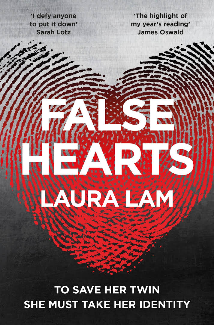 Image of the book cover of False Hearts where it has two finger prints blending together to make a heart.