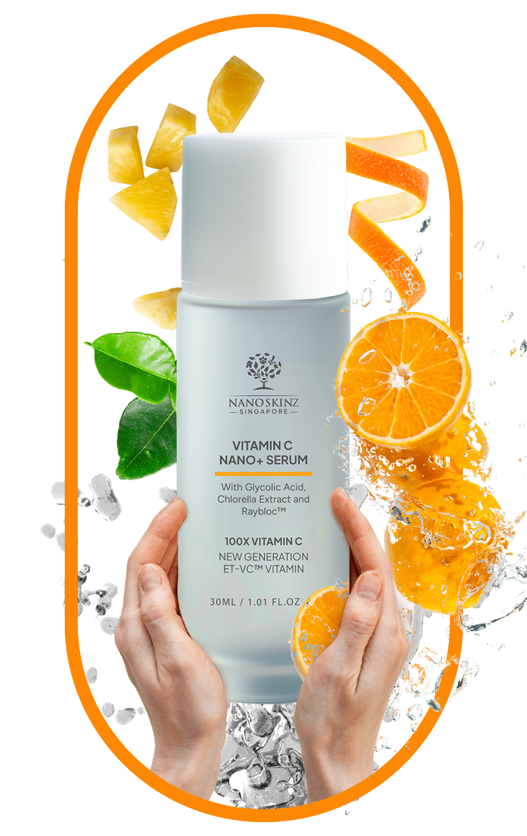 A bottle of Nano Singapore's best probiotic supplement surrounded by fruit