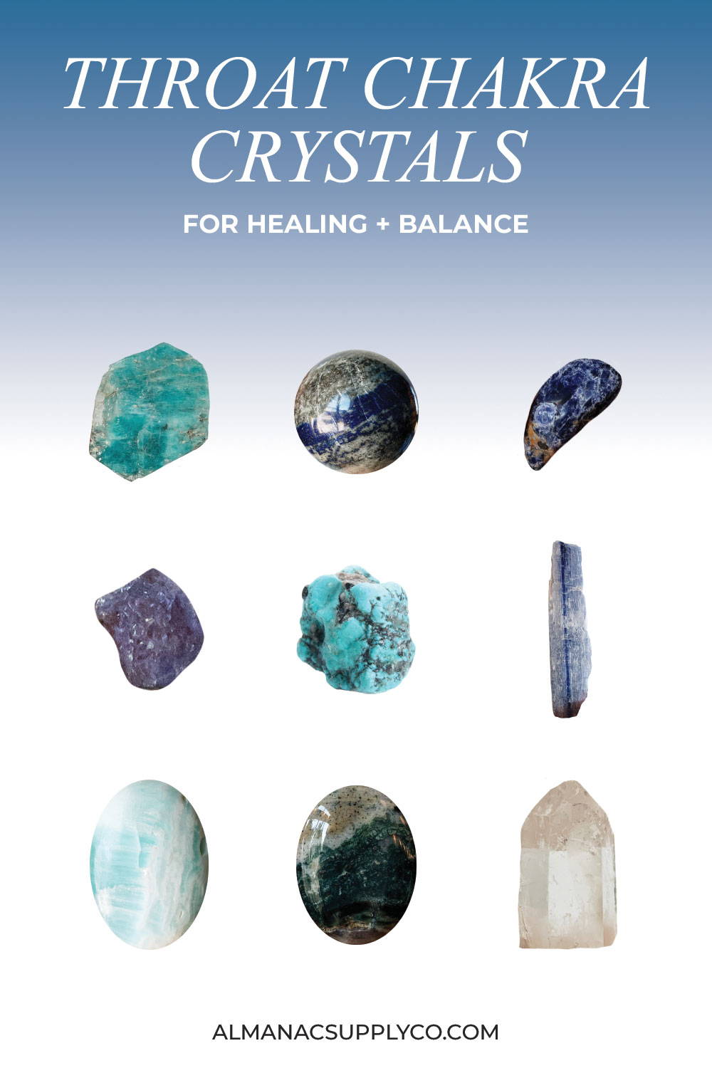 Throat Chakra Crystals for Healing + Balance