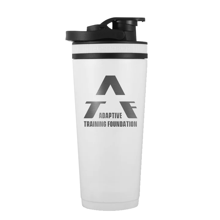 White 26oz. Shaker Bottle with Adaptive Training Foundation Logo