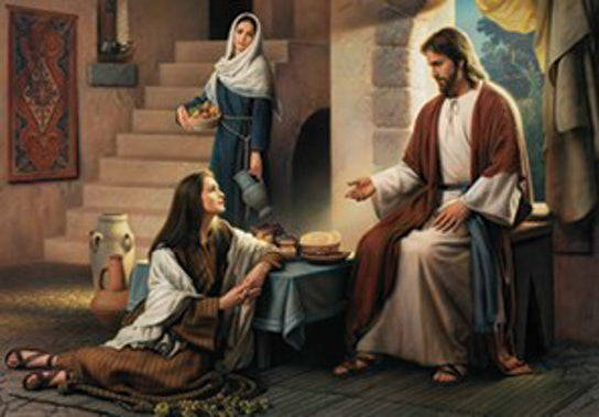 Jesus teaching Mary and Martha.