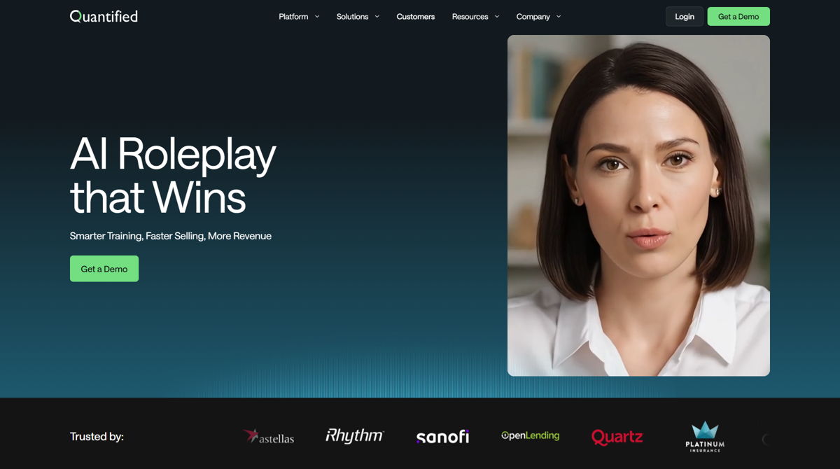 Screenshot of Quantified , from the ai company websites collection.