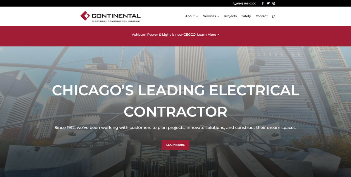 Screenshot of Continental Electrical Construction Company, from the contractor websites collection.