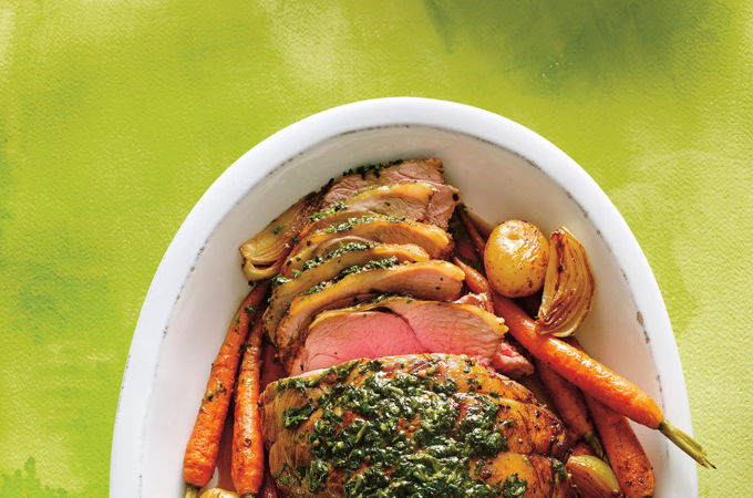 Roasted Leg of Lamb with Herb Sauce