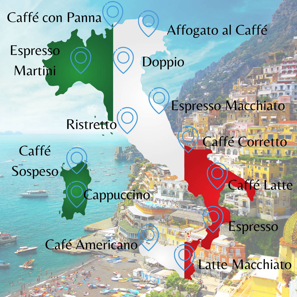 Koffie, Koffiesoorten, Italiaanse koffie, Koffiebonen, Espresso, Cappuccino, Doppio, Ristretto, Caffe Latte, koffierdrinken