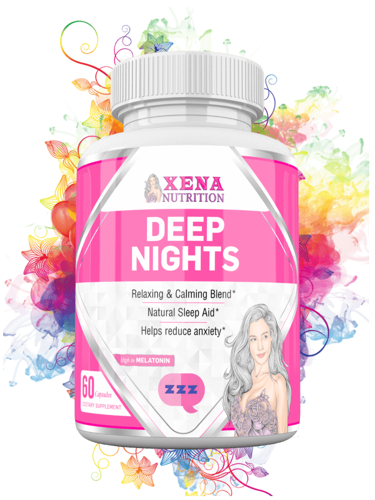 Deep Nights sleeping aid product natural supplement xena nutrition for women sleeping formula melatonin background