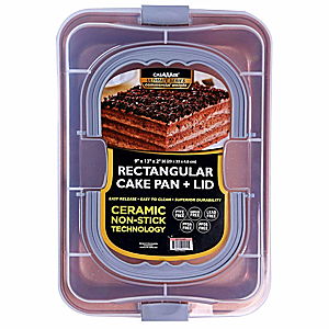CasaWare 9 x 13 x 2-inch Covered Rectangular Cake Pan with Wide Handles (Rose Gold Granite)