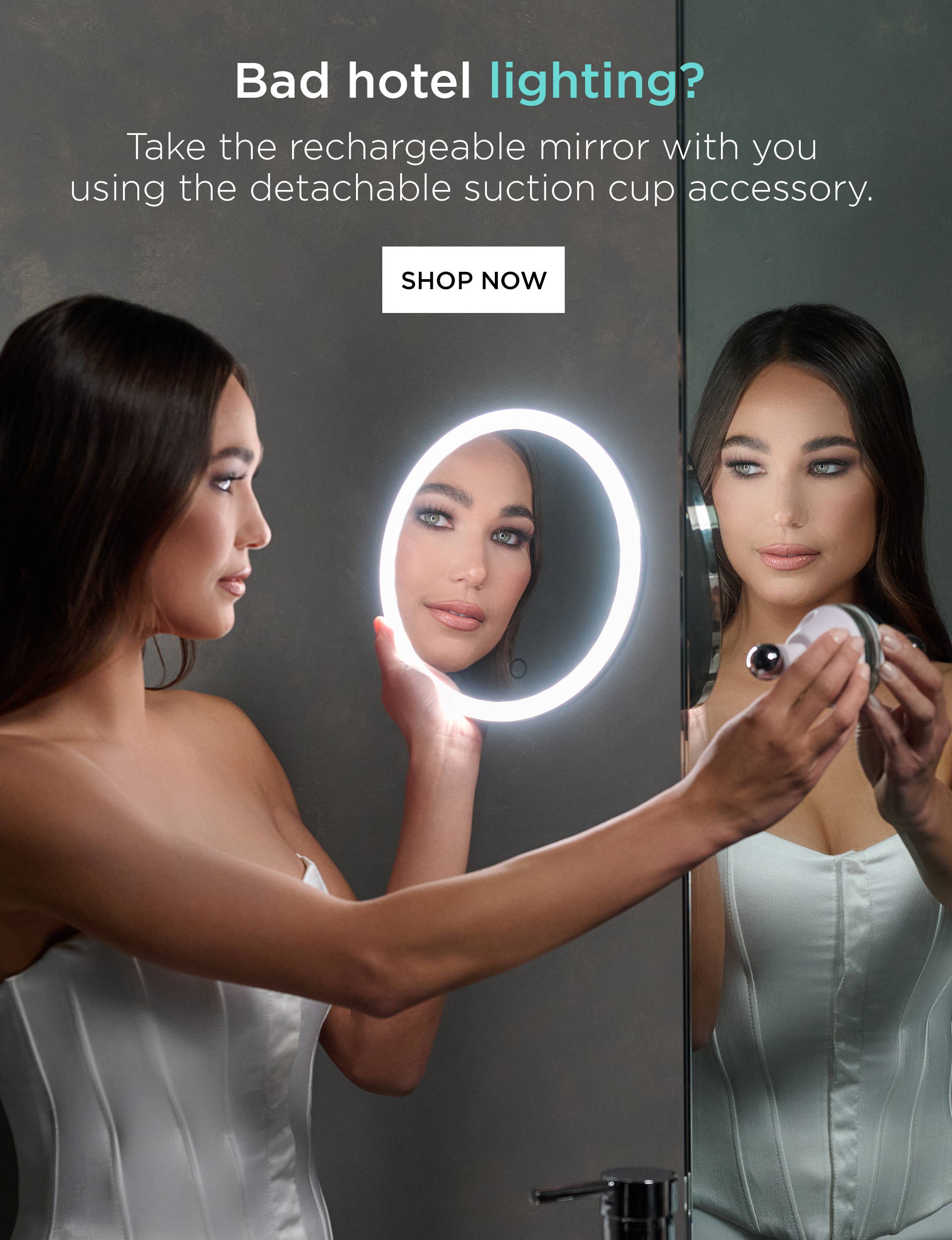 Ilios Lighting Travel Cordless Rechargeable Makeup Mirror with Light Ring 