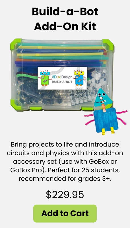 Build-a-Bot Add-On Kit with motors batteries LED lights connectors and accessories for hands-on robotics circuits physics and STEM building projects for grades 3+.