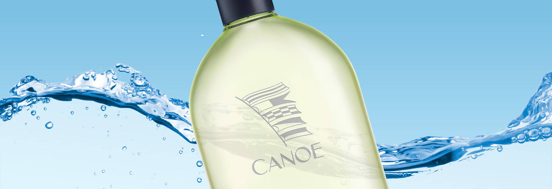  bottle of canoe eau de toilette on background of splash wave, ocean