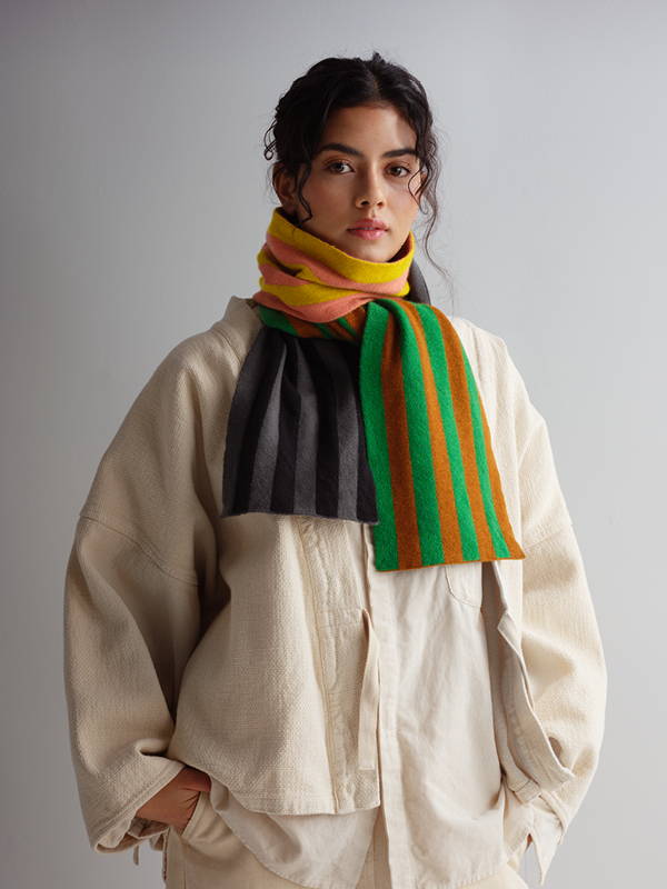 model wears Vertical Stripe Scarf