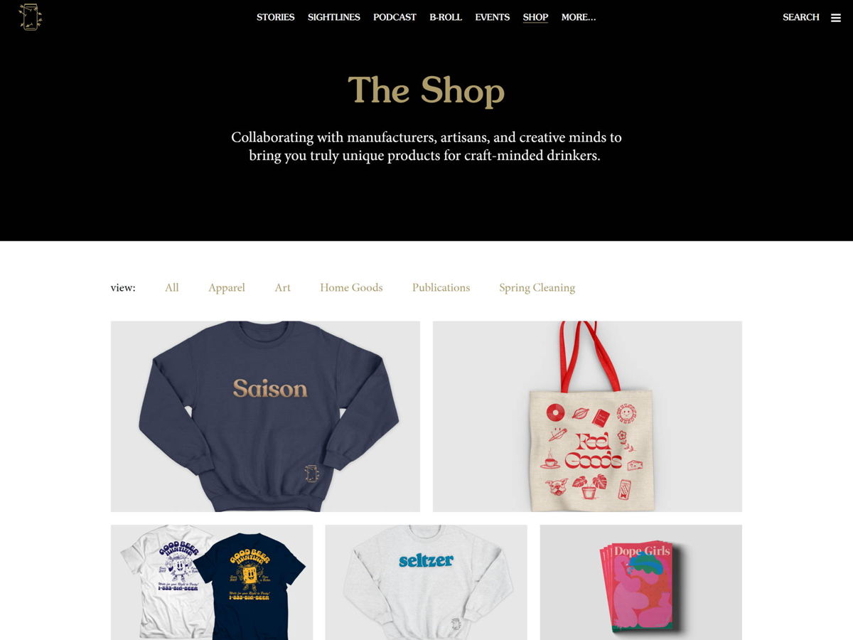 Screenshot of Good Beer Hunting, from the squarespace ecommerce examples collection.