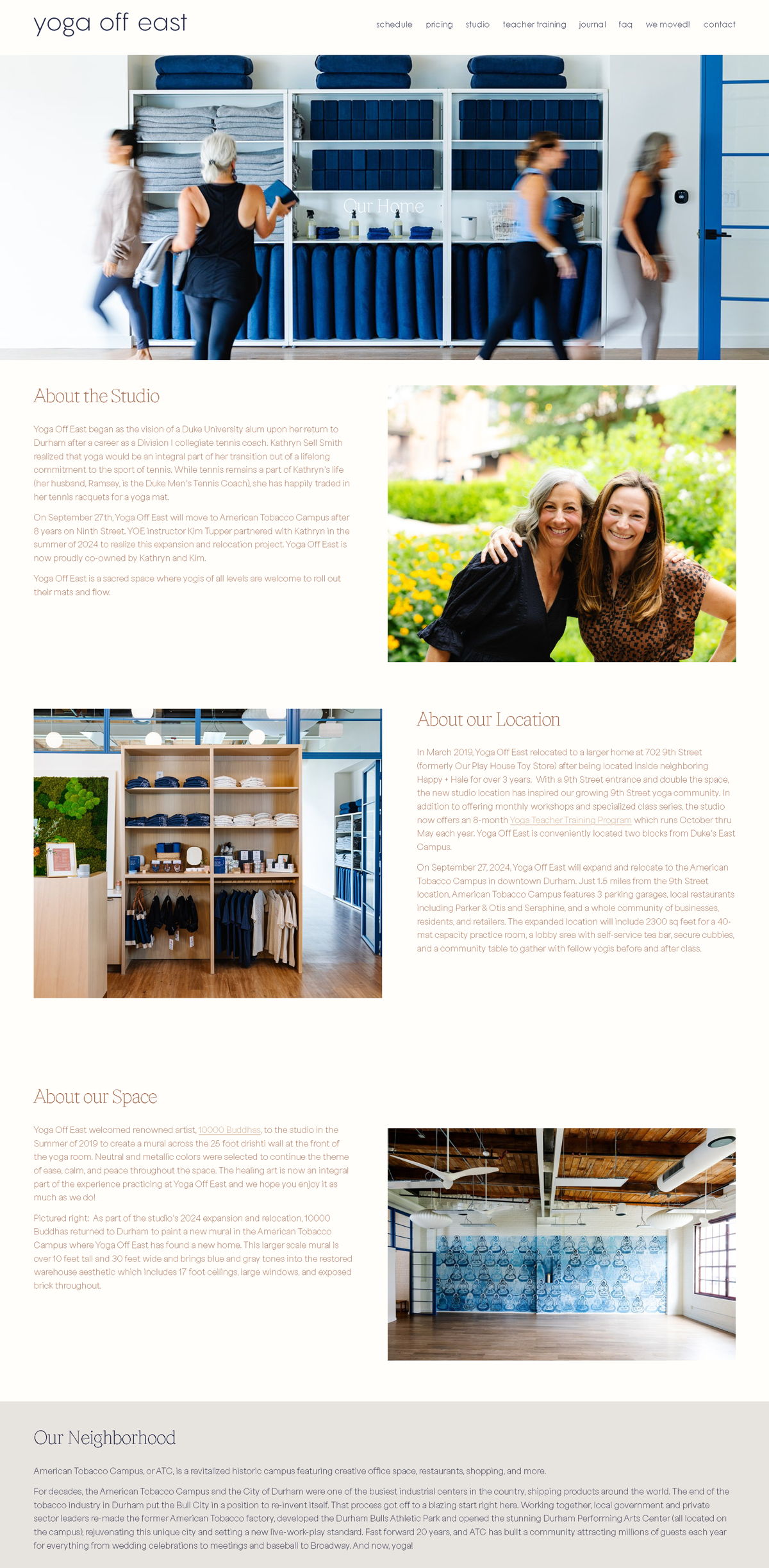Screenshot of Yoga Off East, from the about us page examples collection.