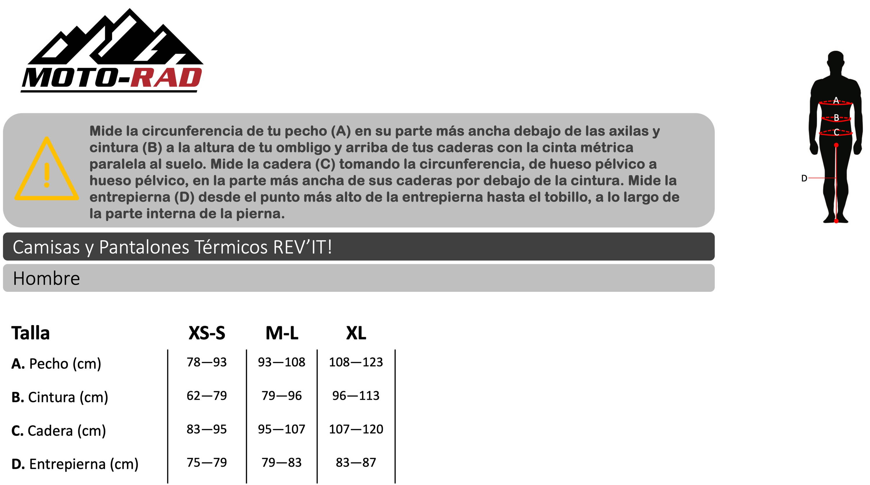 Guía de Tallas Camisas y Pantalones Térmicos REV'IT!