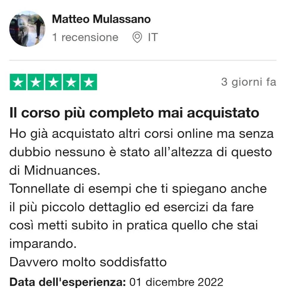 Corso di fotografia online Midnuances - 5 stelle su TrustPilot