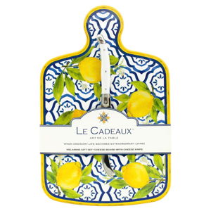 Le Cadeaux Palermo Global Bazaar White Melamine Lemon Print Cheeseboard Gift Set