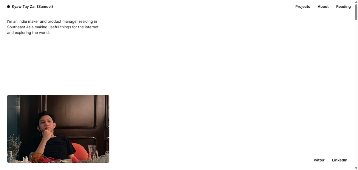 Screenshot of Samuel Faith, from the product manager portfolios collection.