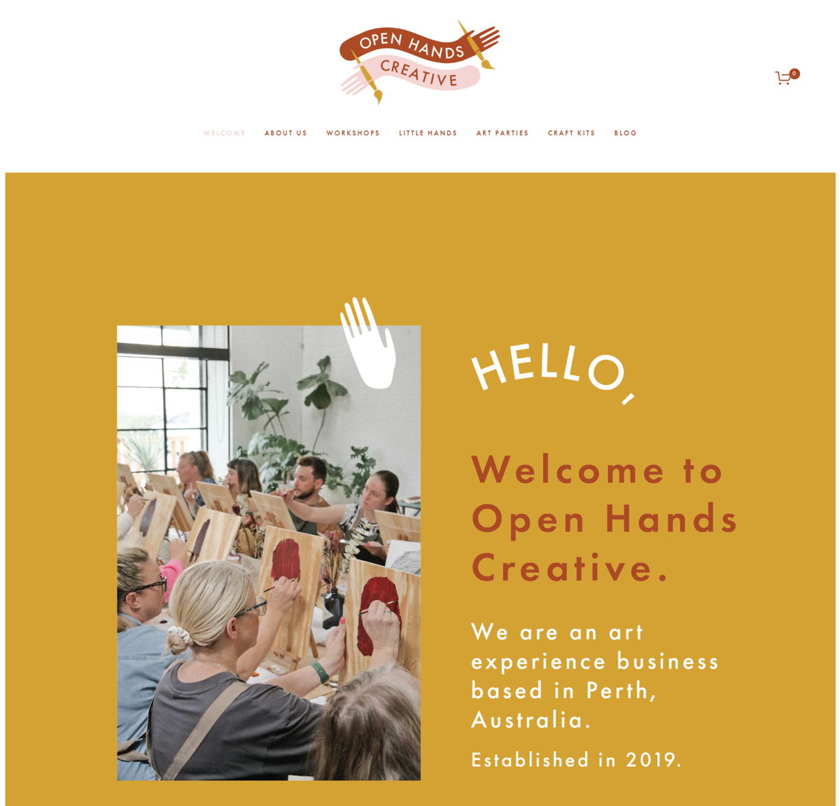 Screenshot of Open Hands Creative, from the workshop websites collection.