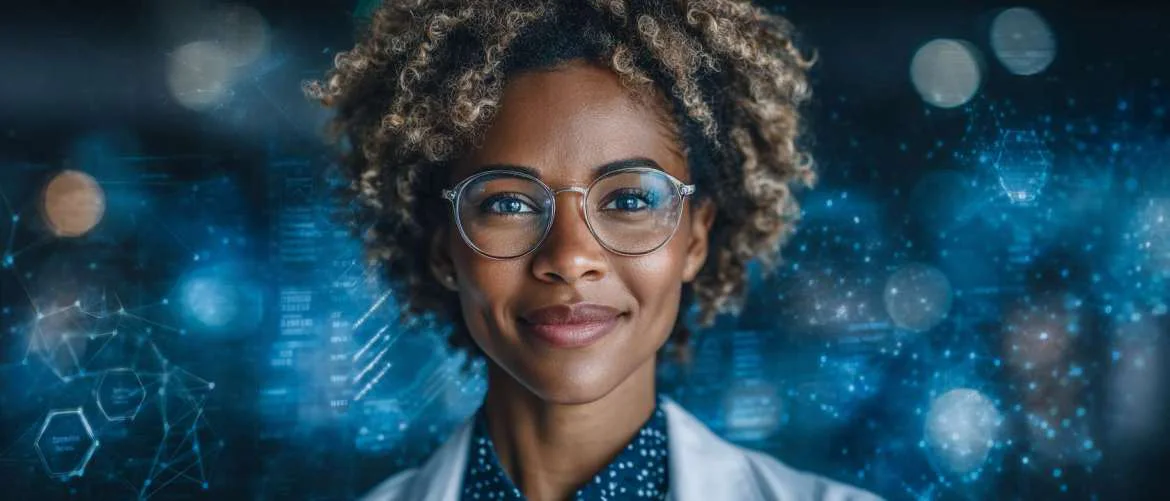 Futuristic healthcare hub with professionals in dynamic collaboration.