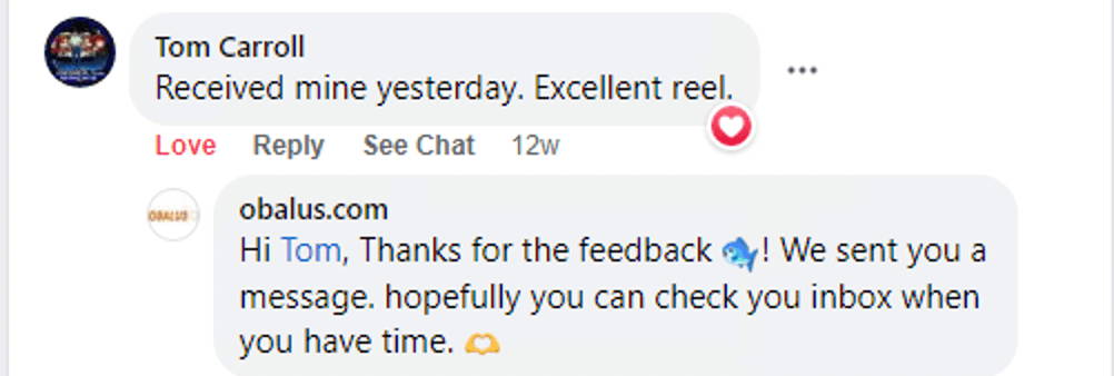 Facebook comment from an Obalus owner