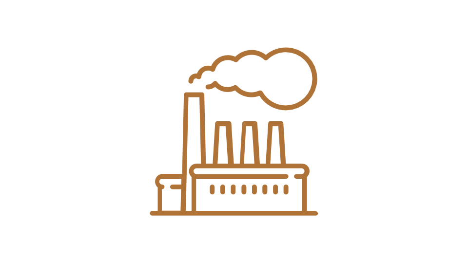 Orange image of a factory - icon style