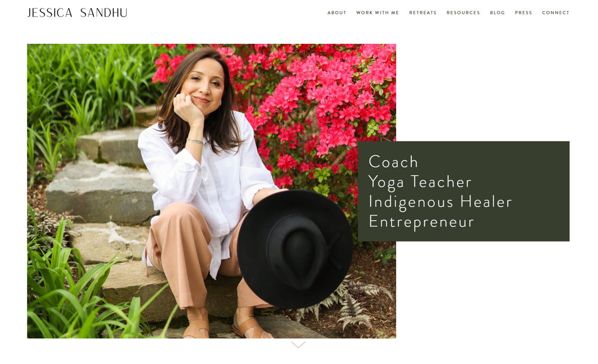 Screenshot of Jessica Sandhu, from the squarespace coaching websites collection.