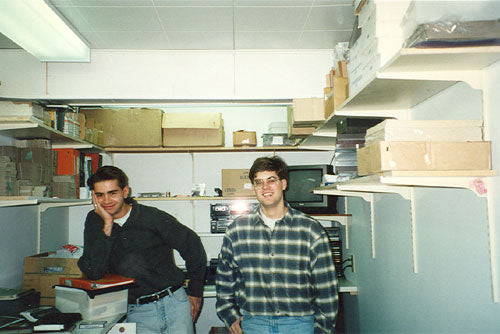 early photos of founders Todd Sandham and Cameron Bevers in their first small shop