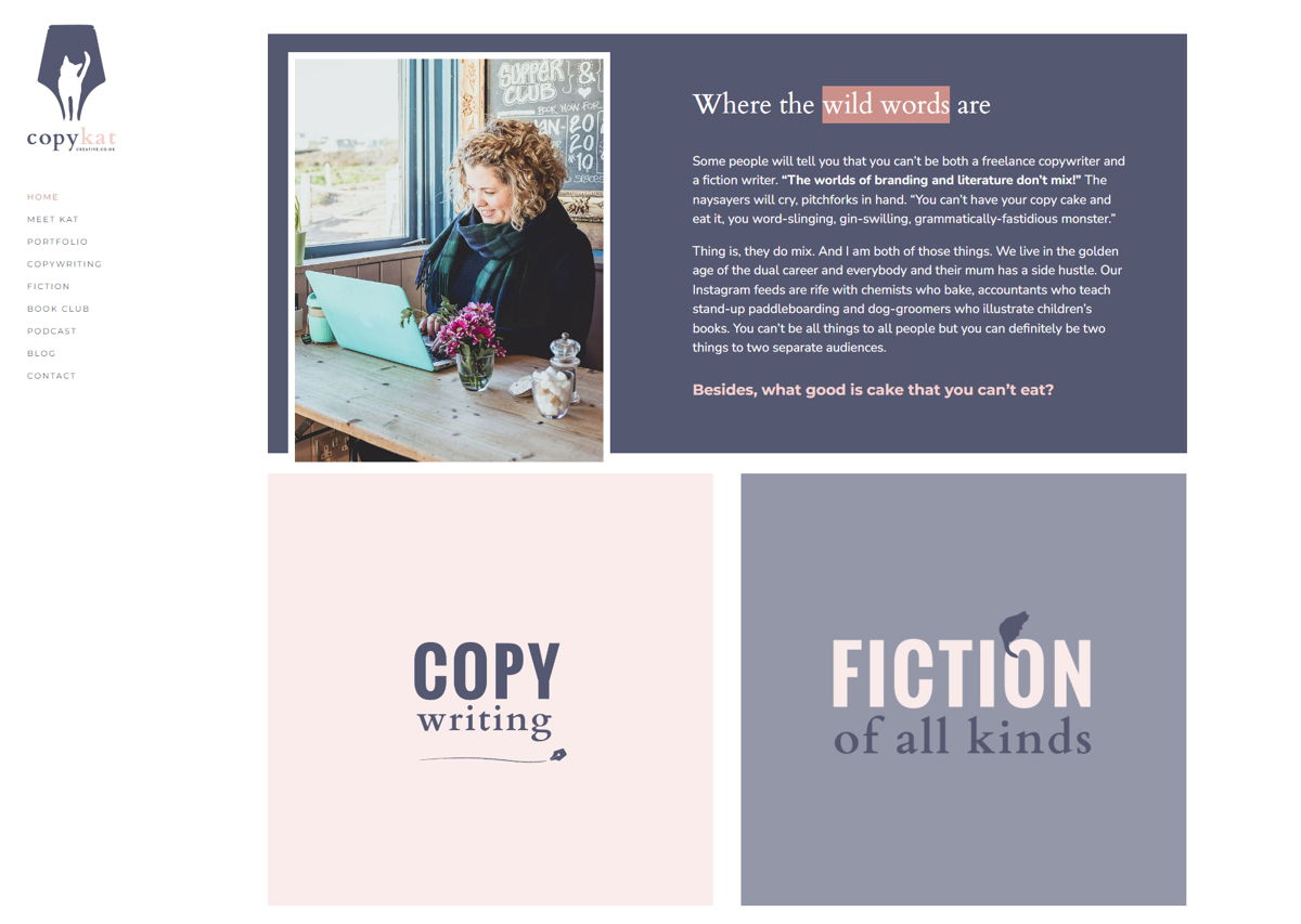 Screenshot of Copy Kat Creative Copywriting, from the copywriting portfolios collection.