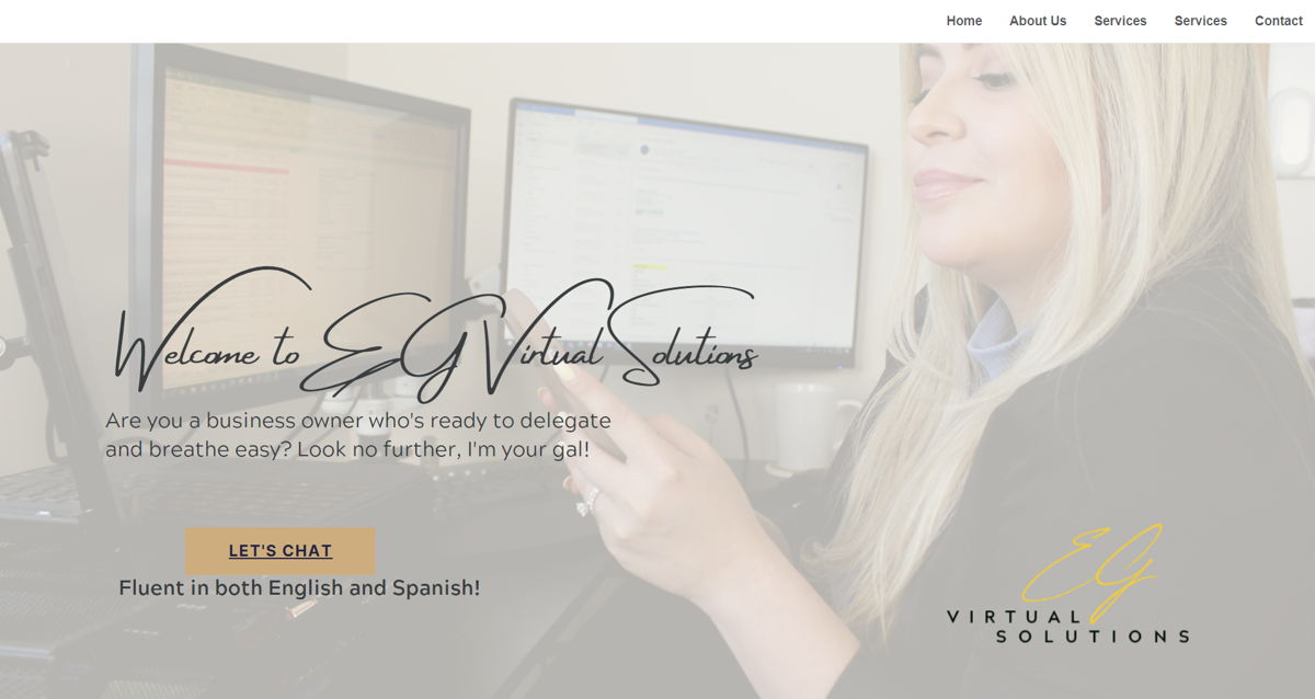 Screenshot of EG Virtual Solutions, from the virtual assistant websites collection.